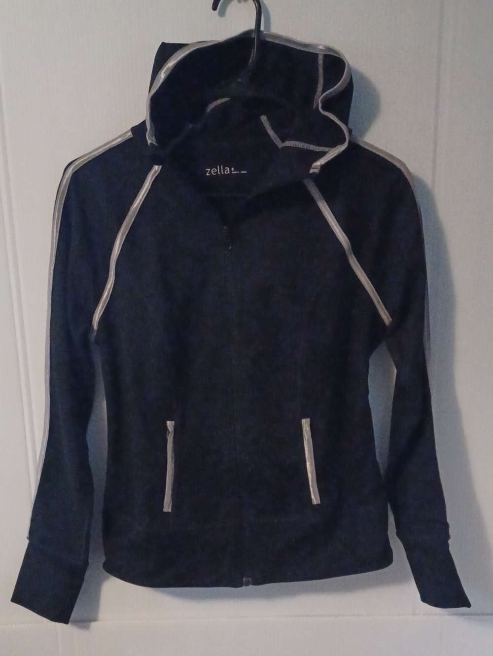 Zella Activewear Performance Black Hooded Jacket with Silver Trim Size S